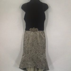 Theia black and gold high low mermaid formal dress